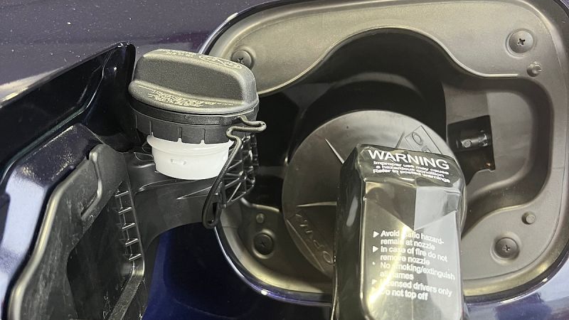 The gas cap of a Toyota hybrid is shown