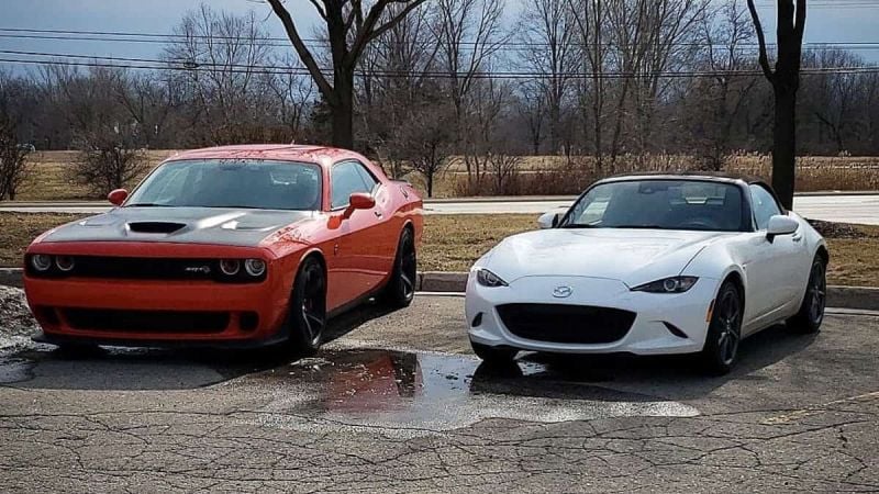 Dodge Challenger SRT Hellcat and Mazda MX-5 Miata