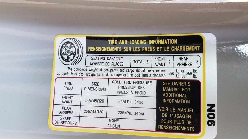 Image of Hyundai Ioniq 5 tire pressure label by John Goreham