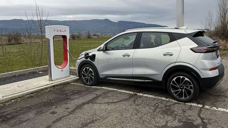 Image of Chevrolet Bolt charging at a Supercharger courtesy of James Hamm