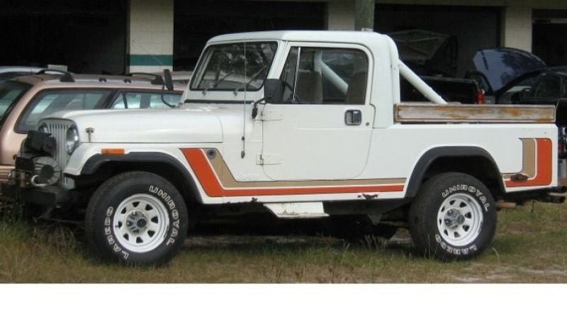 White Jeep CJ-8 Scrambler