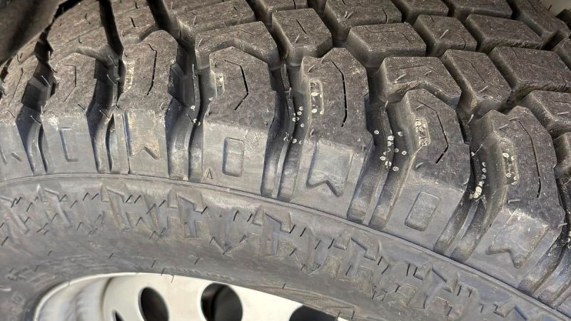 A discount tire with a bad outcome is shown on a Ford Bronco Sport