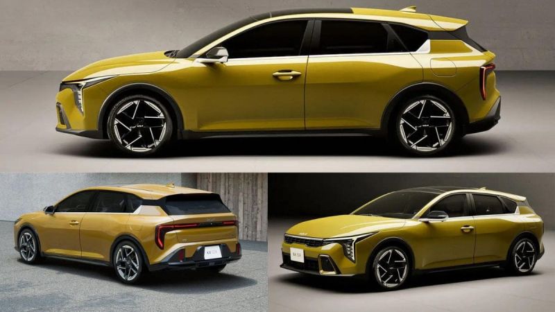 Kia K4 wagon in metallic yellow