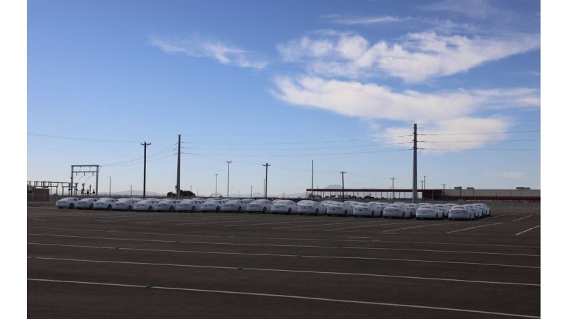 Image showing 51 Lucid Airs parked outside the Casa Grande, Arizona factory awaiting shipping