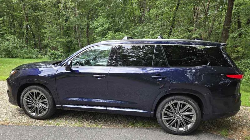 2025 Lexus TX 350 AWD in blue with a forest background