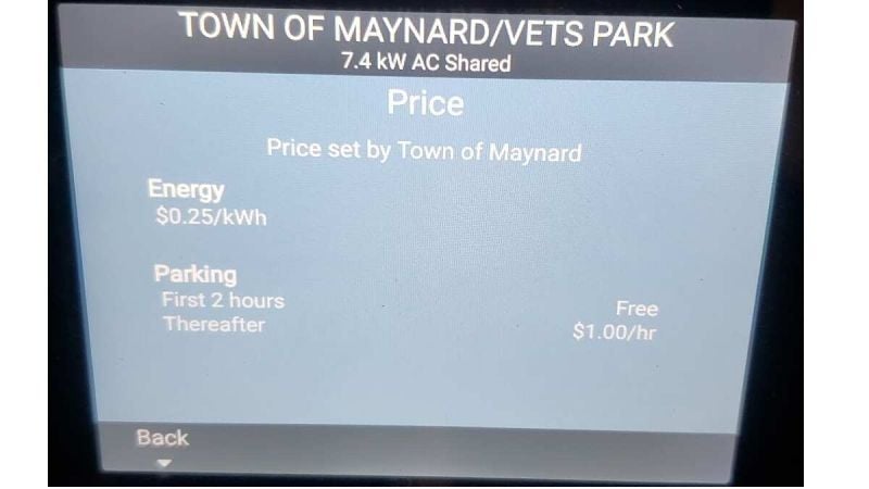 Image of ChargePoint screen showing kWh by John Goreham