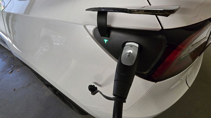 A Tesla is shown charging