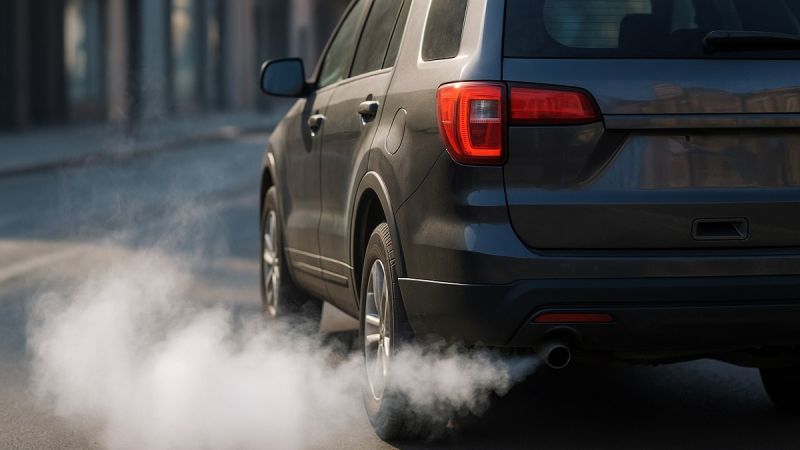 Exhaust fumes coming from the tailpipe of a gas-powered car