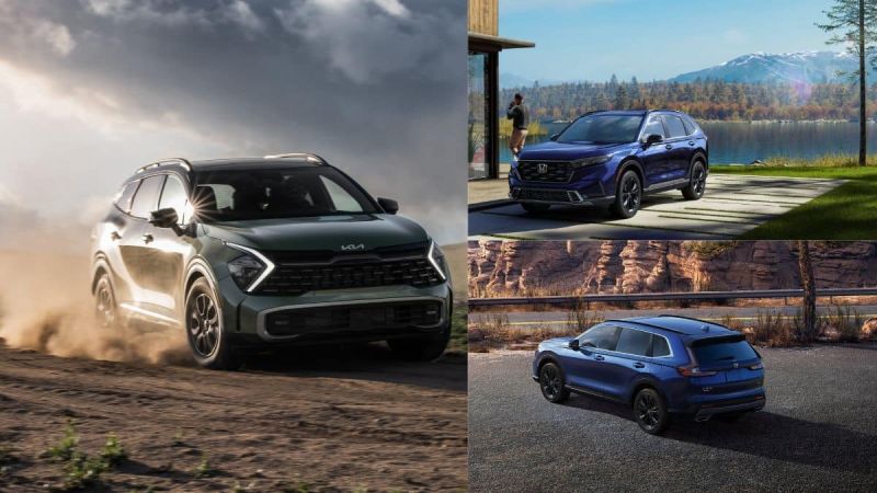 Kia Sportage and Honda CR-V side by side in the outdoors