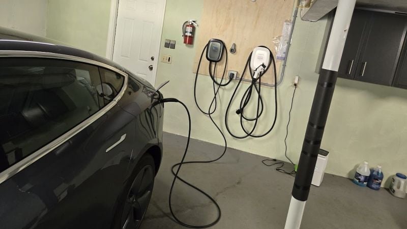 Image of tesla charging at home by John Goreham