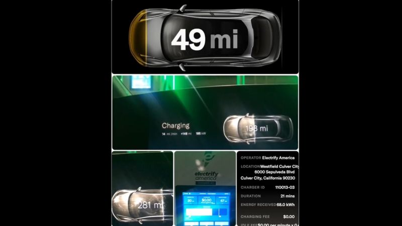Image showing Tesla2Lucid's Lucid Air charging at an Electrify America charging station.