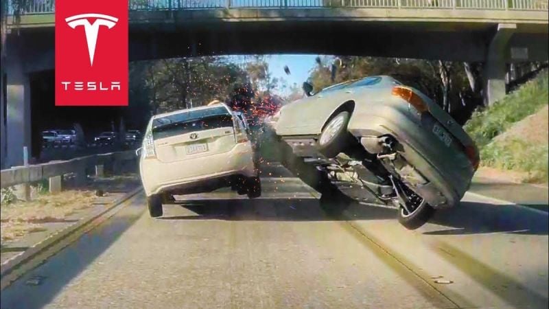 Tesla Dash Cam Catches Rollover Accident: Car Flips Completely Over