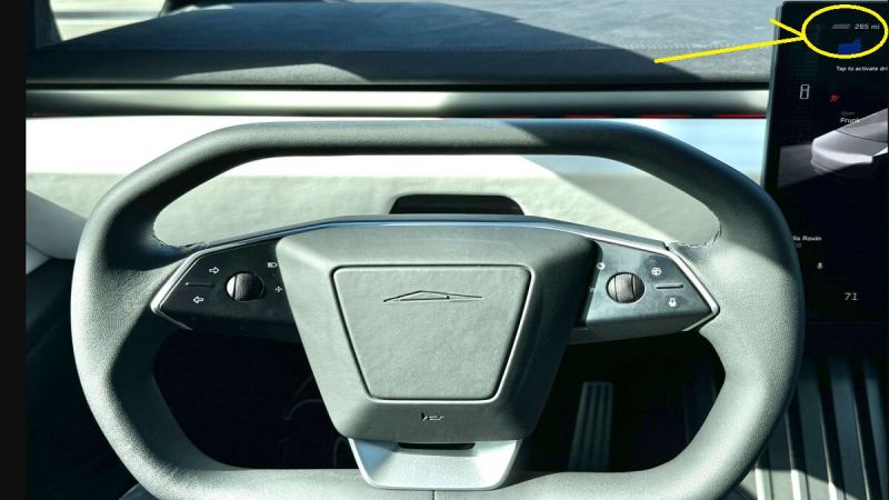 Tesla Cybertruck UI Shows First Display of 265 Miles Instead of Percent At Nearly Full Charge