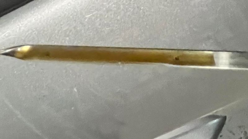 A Toyota RAV4 dispstick shows extra oil after an oil change service