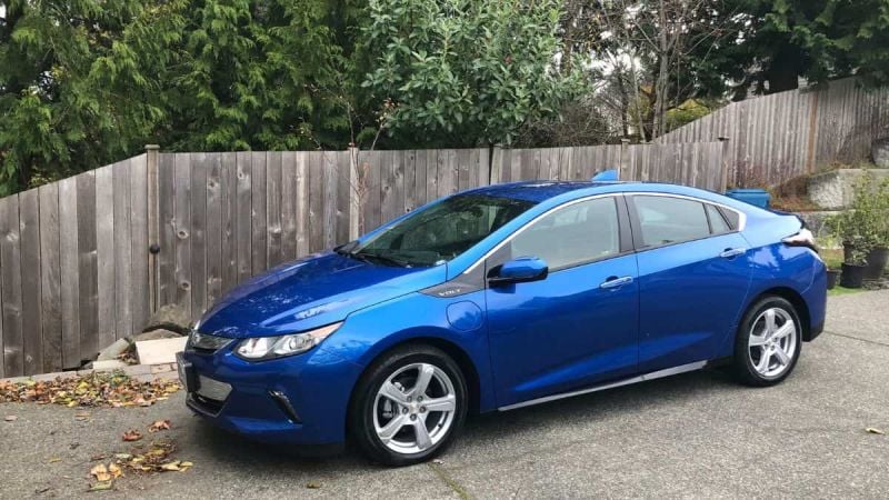 Blue 2017 Chevy Volt plug-in hybrid