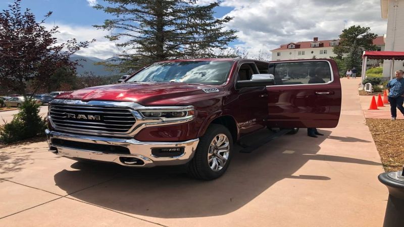 2019 Ram 1500 Longhorn in front of the Stanley Hotel