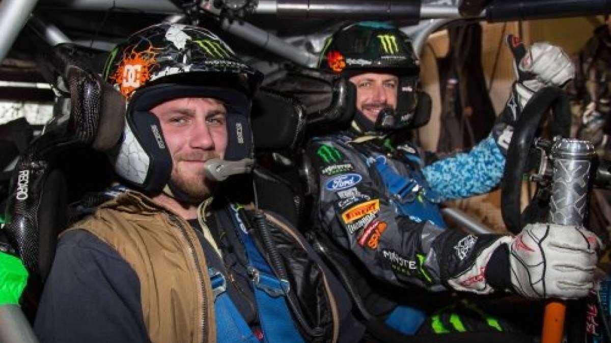 Taylor Morris in the car with Ken Block