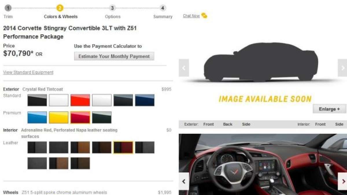 2014 Corvette configurator screen shot
