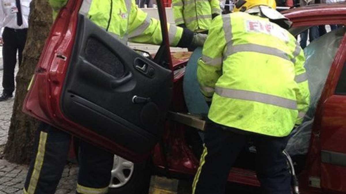 Fire rescue team at extraction training demonstration