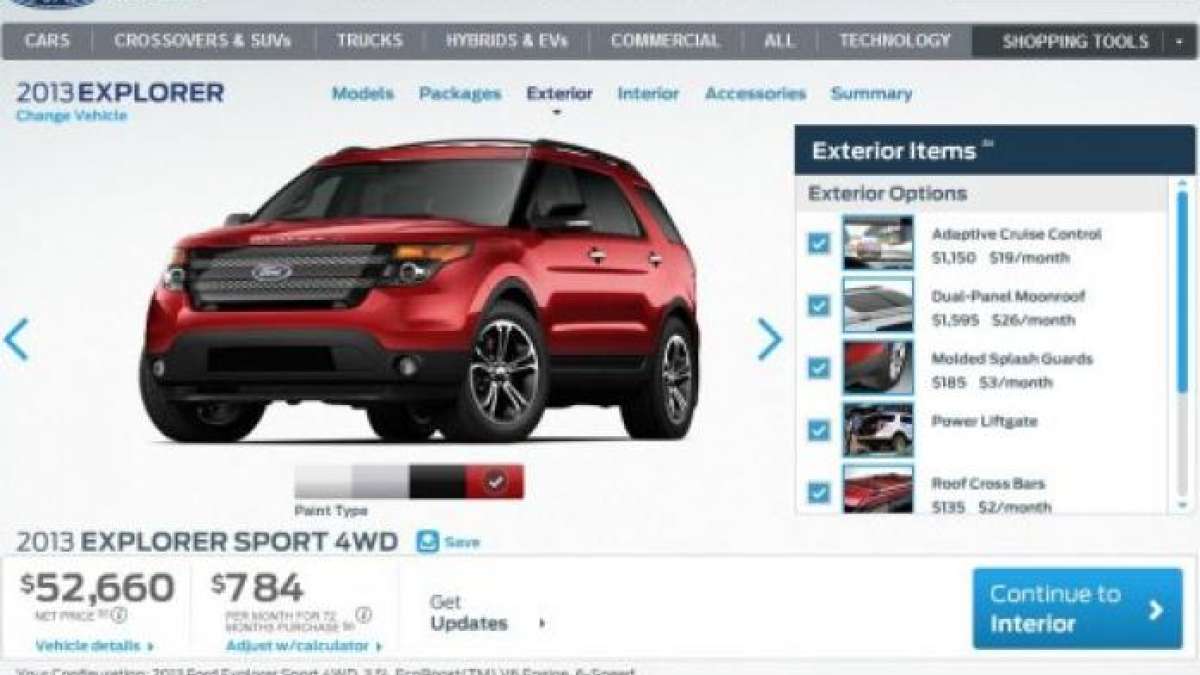 The 2013 Ford Explorer Sport configurator page