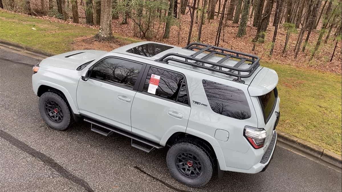 2021 Toyota 4Runner TRD Pro Lunar Rock overhead profile view back end rear end