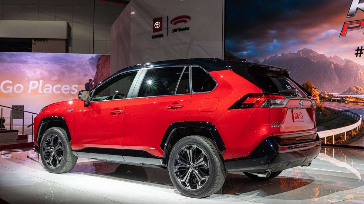 2021 Toyota RAV4 Prime Supersonic Red rear end profile view