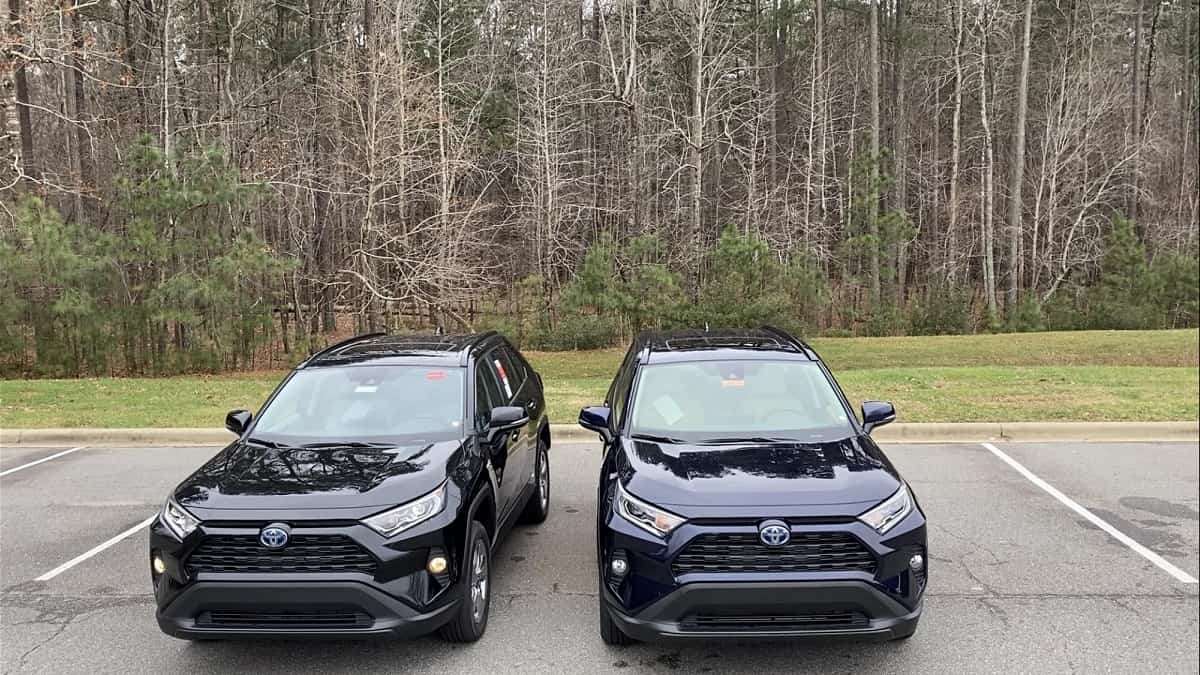 2021 Toyota RAV4 XLE Premium Hybrid Midnight Black front end RAV4 XLE Hybrid Blueprint front end