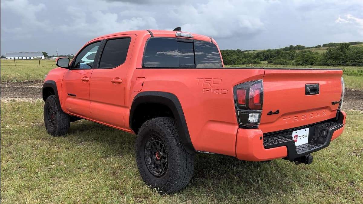 2023 Toyota Tacoma TRD Pro Solar Octane back end profile view