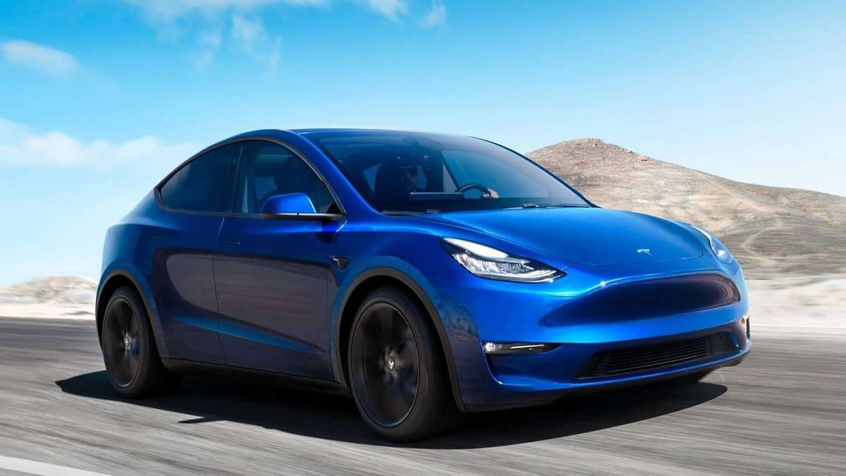 Blue Tesla Model Y front side view