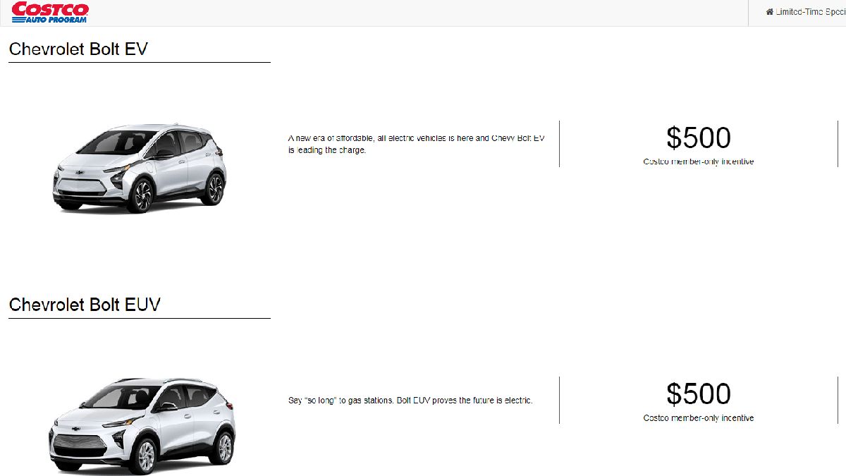 Image of Chevy Bolt EV discount courtesy of Costco Auto Program