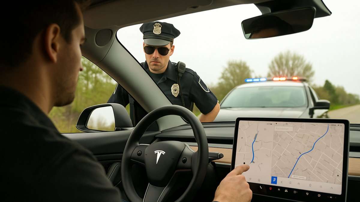 A driver getting a ticket from a police officer for using their touchscreen 