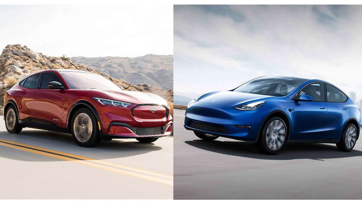 Mustang Mach-E vs. Tesla Model Y image courtesy of media kits
