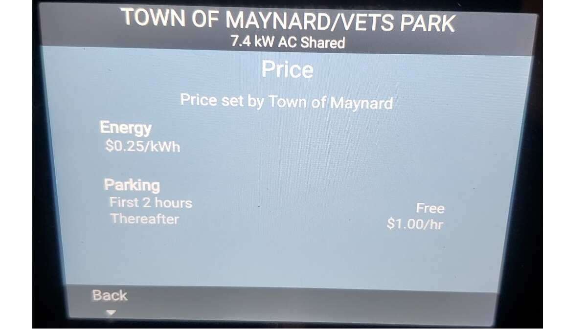 Image of ChargePoint screen showing kWh by John Goreham