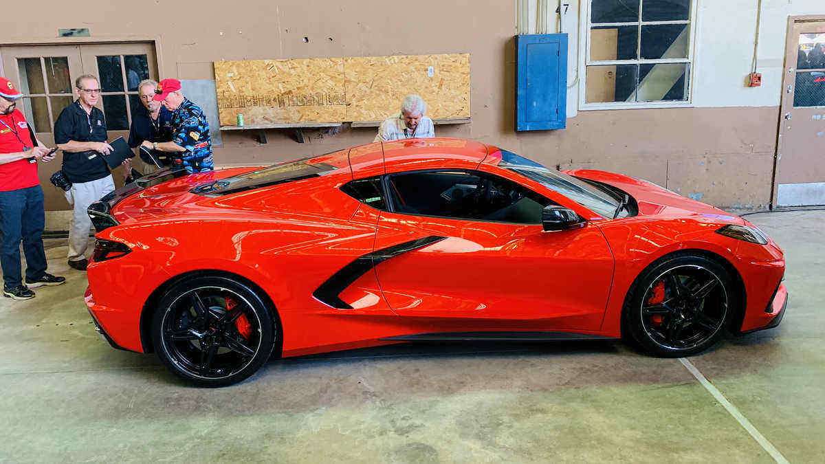 Red 2020 C8 Chevrolet Corvette Mid-Engine Stingray side view