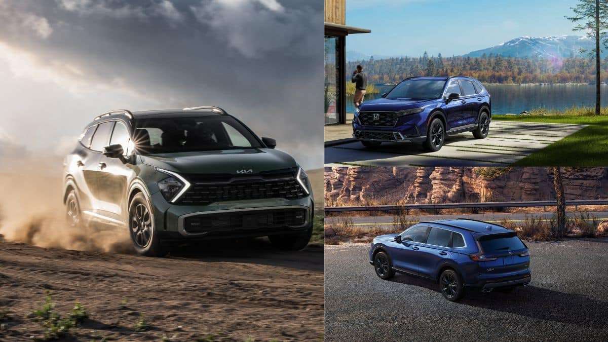 Kia Sportage and Honda CR-V side by side in the outdoors