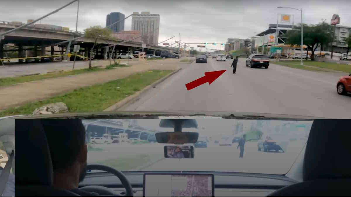 Wandering Pedestrian In the Middle of the Road, Successfully Navigated Around By Tesla FSD Version 12.3 - Showing Utmost Concern For The Safety Of Others