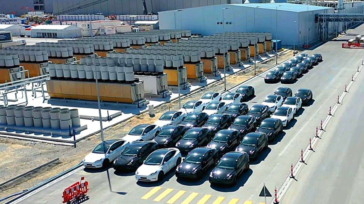 Tesla Giga Berlin Model Y vehicles parked and ready for delivery