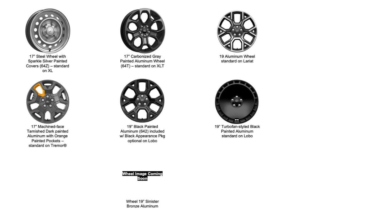 Leaked 2027 Ford Maverick Wheel Guide Shows The Maverick Lobo Gets Retro 'Turbofan' Wheels, but Every 18-Inch Option in the Lineup Is Gone