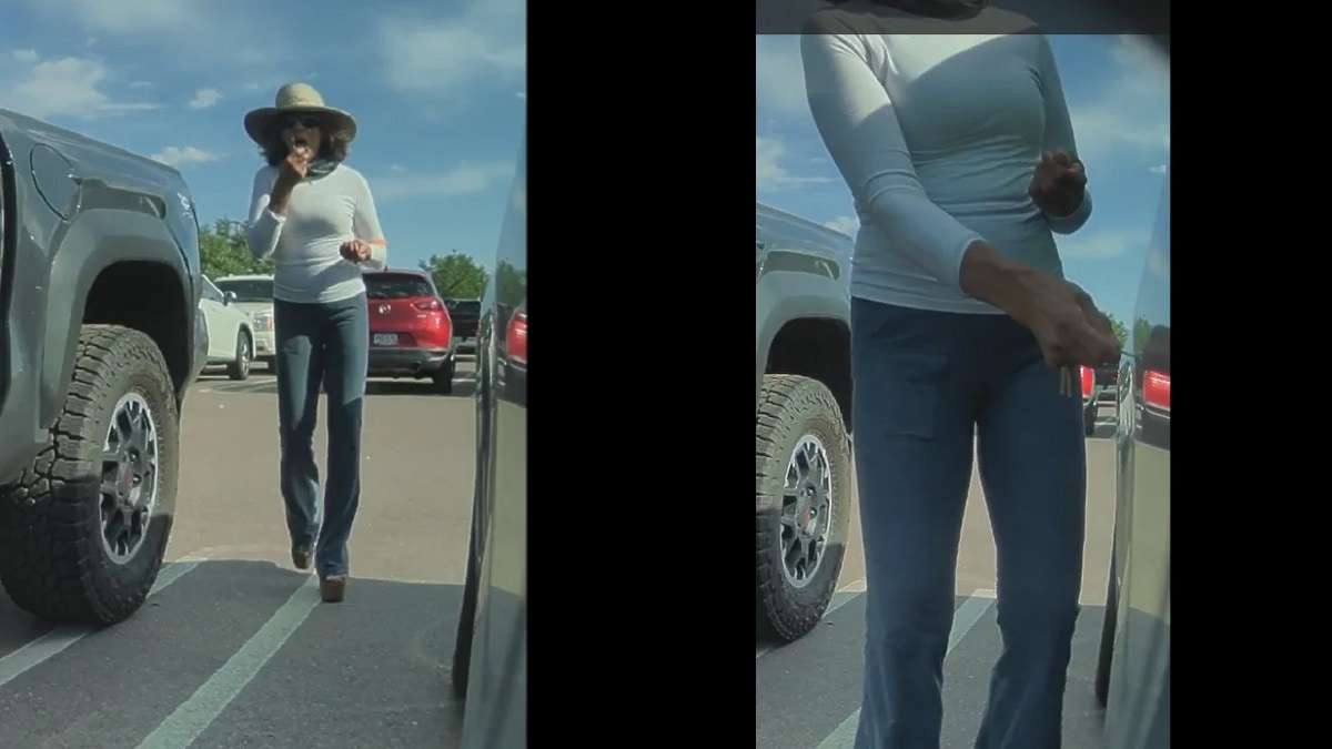 Woman keying a Tesla Model Y in a Costo parking lot