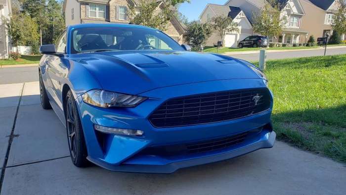 2020 Ford Mustang EcoBoost Premium front, blue color