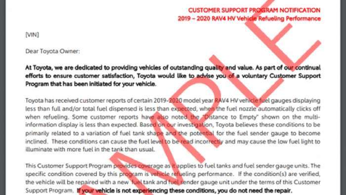 2020 Toyota RAV4 Hybrid gas tank issue