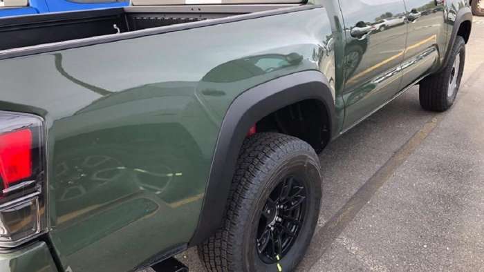 2020 Toyota Tacoma TRD Pro Army Green back end profile