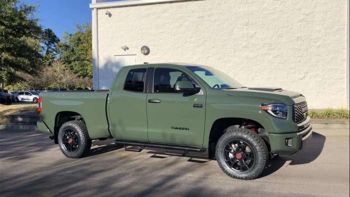 2020 Toyota Tundra TRD Pro Army Green profile side view