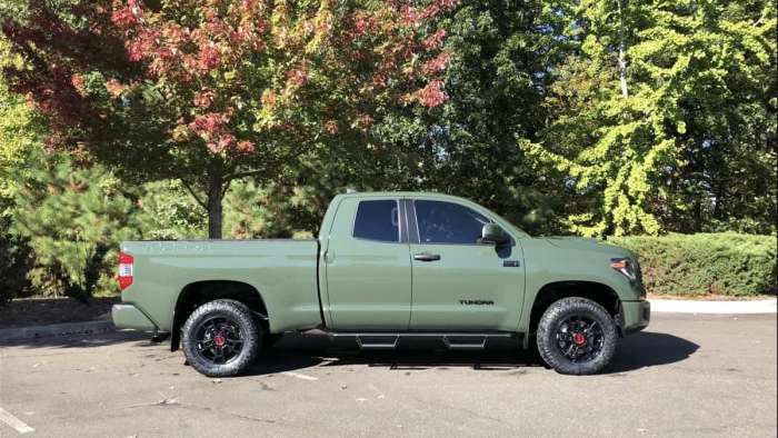 2021 Toyota Tundra TRD Pro Army Green double cab profile view