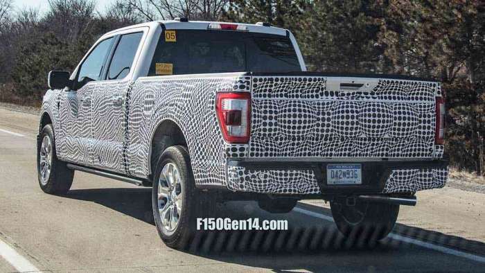 Spy photo of back of 2021 Ford F-150