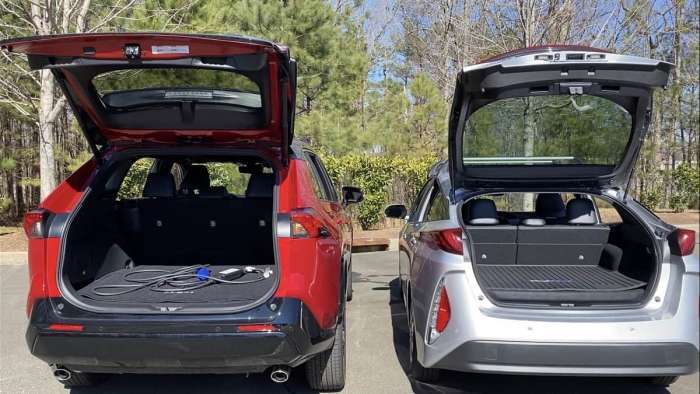2021 Toyota RAV4 Prime XSE Supersonic Red 2021 Toyota Prius Prime Limited Classic Silver cargo space
