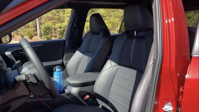 2021 Toyota RAV4 Prime XSE Supersonic Red interior front seats black seats