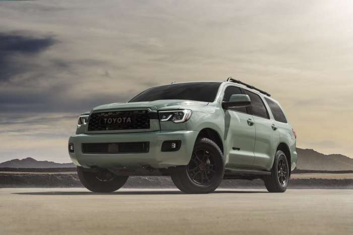 2021 Toyota Sequoia TRD Pro Lunar Rock front end profile view