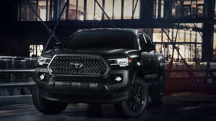 2021 Toyota Tacoma Nightshade Edition Midnight Black Metallic front end front grille