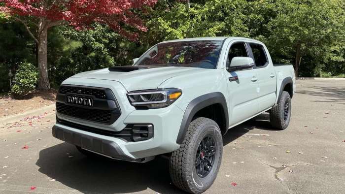 2021 Toyota Tacoma TRD Pro Lunar Rock front end and profile view